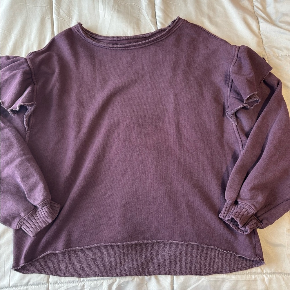 Aerie Purple Ruffle Crewneck Raw Hem